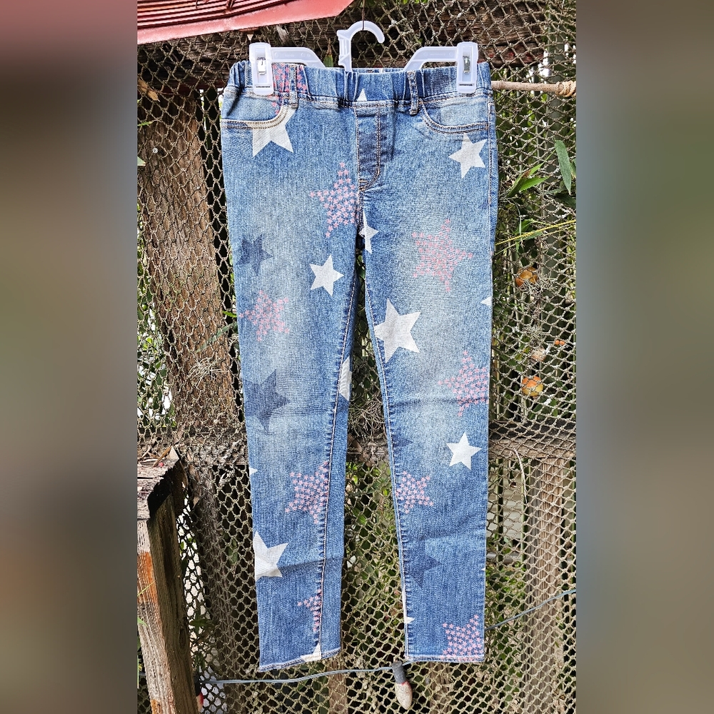 GAP High Stretch Jeggings Pants Sz 14 Regular With Star Design Pink & White